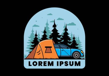 Araba çizimi tasarımı ile gece kampı