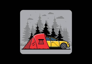 Araba çizimi tasarımı ile gece kampı