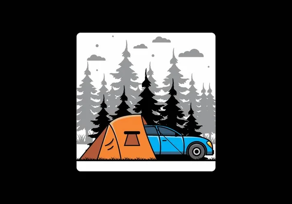 Camping Nocturno Con Diseño Ilustración Coche — Vector de stock