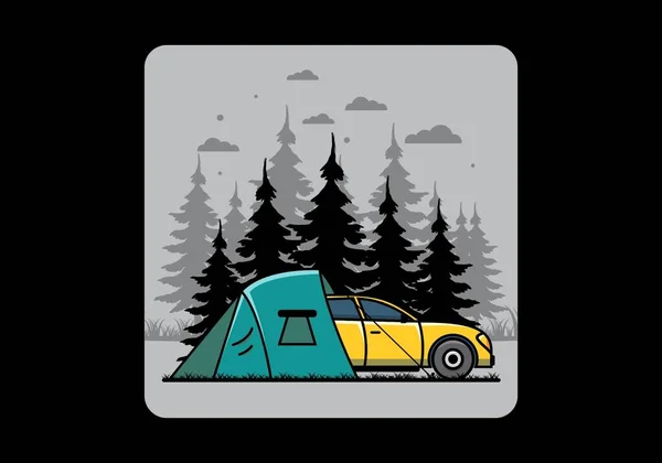 Camping Nocturno Con Diseño Ilustración Coche — Vector de stock