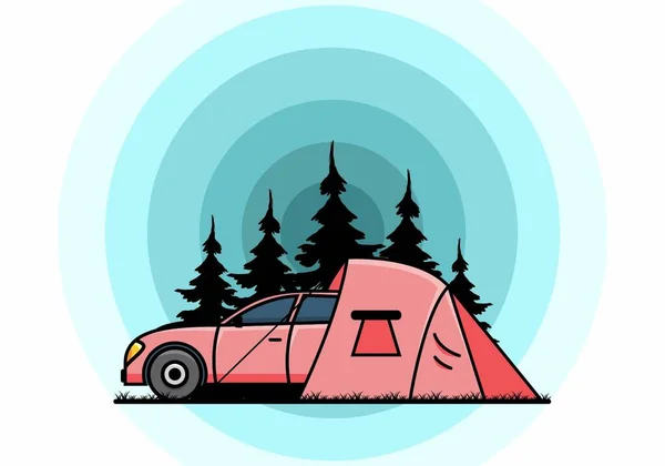 Acampamento Noturno Com Design Ilustração Carro —  Vetores de Stock