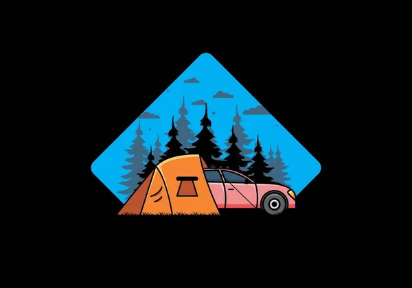 Camping Nuit Avec Illustration Voiture — Image vectorielle