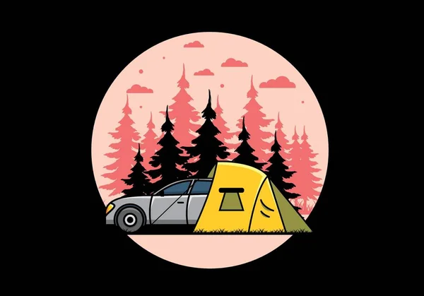 带汽车图解设计的夜间露营 — 图库矢量图片