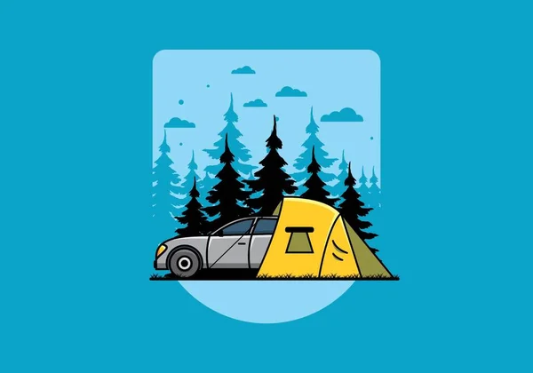 Acampamento Noturno Com Design Ilustração Carro — Vetor de Stock
