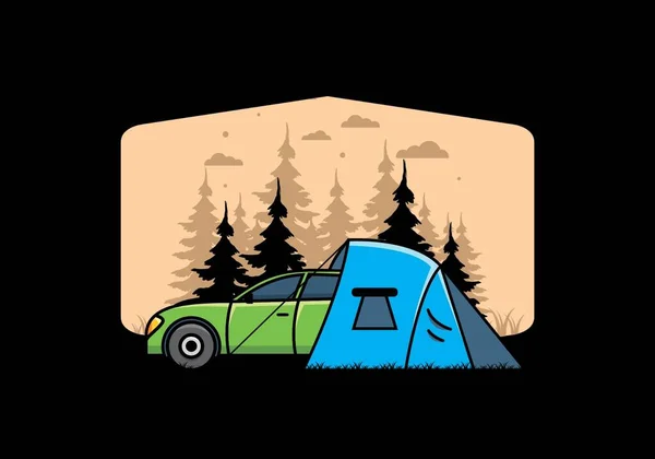 Camping Nuit Avec Illustration Voiture — Image vectorielle