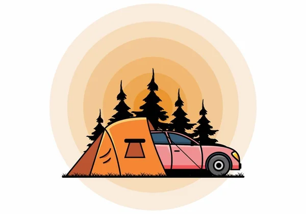 Night Camping Car Illustration Design — ストックベクタ