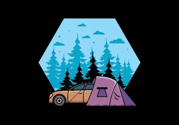 Night Camping Car Illustration Design — Vector de stock
