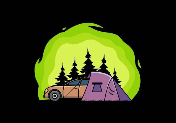 Camping Nocturno Con Diseño Ilustración Coche — Vector de stock
