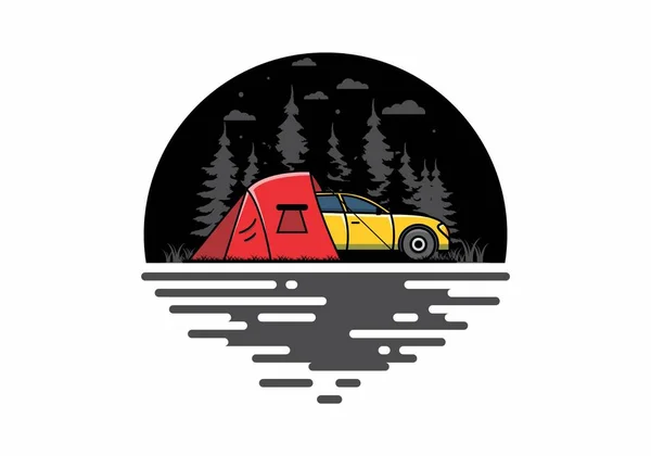 Camping Nocturno Con Diseño Ilustración Coche — Vector de stock