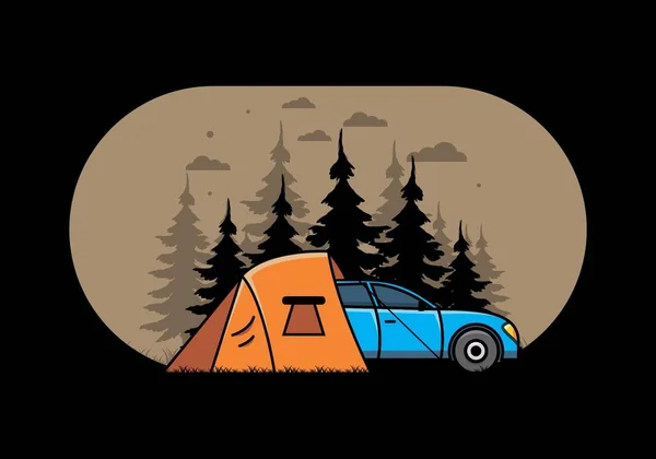 Nachtcamping Mit Auto Illustration Design — Stockvektor