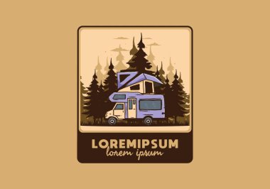 Orman illüstrasyon tasarımında araba çatısı kampı.
