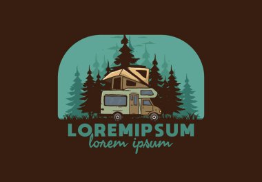Orman illüstrasyon tasarımında araba çatısı kampı.