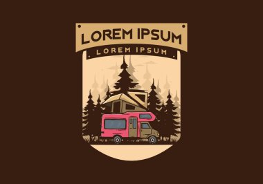 Orman illüstrasyon tasarımında araba çatısı kampı.