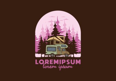 Orman illüstrasyon tasarımında araba çatısı kampı.