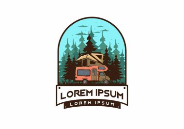 Orman illüstrasyon tasarımında araba çatısı kampı.