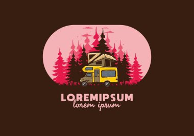 Orman illüstrasyon tasarımında araba çatısı kampı.