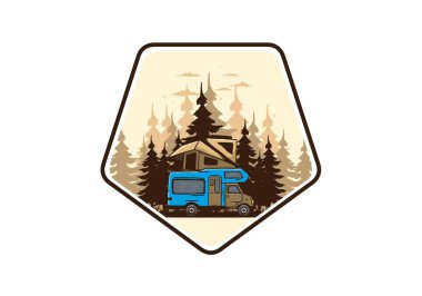 Orman illüstrasyon tasarımında araba çatısı kampı.