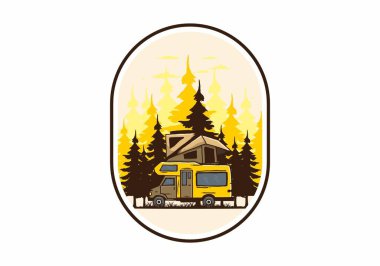 Orman illüstrasyon tasarımında araba çatısı kampı.