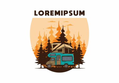 Orman illüstrasyon tasarımında araba çatısı kampı.