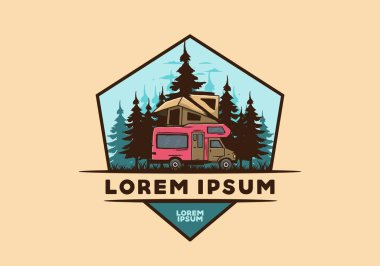 Orman illüstrasyon tasarımında araba çatısı kampı.