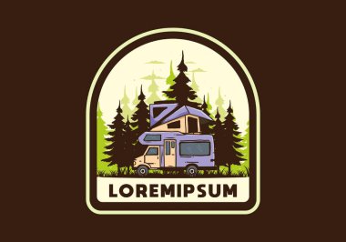 Orman illüstrasyon tasarımında araba çatısı kampı.