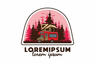 Orman illüstrasyon tasarımında araba çatısı kampı.
