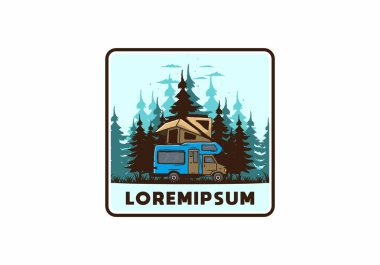 Orman illüstrasyon tasarımında araba çatısı kampı.