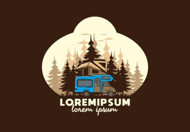 Orman illüstrasyon tasarımında araba çatısı kampı.