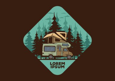 Orman illüstrasyon tasarımında araba çatısı kampı.