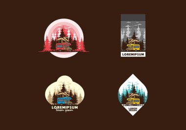 Orman illüstrasyon tasarımında araba çatısı kampı.