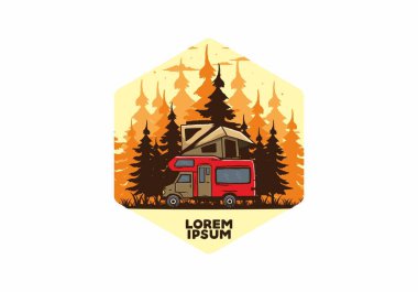 Orman illüstrasyon tasarımında araba çatısı kampı.