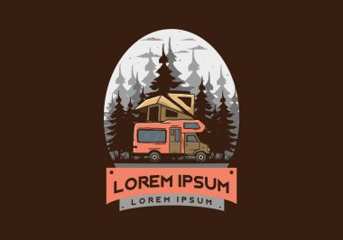 Orman illüstrasyon tasarımında araba çatısı kampı.