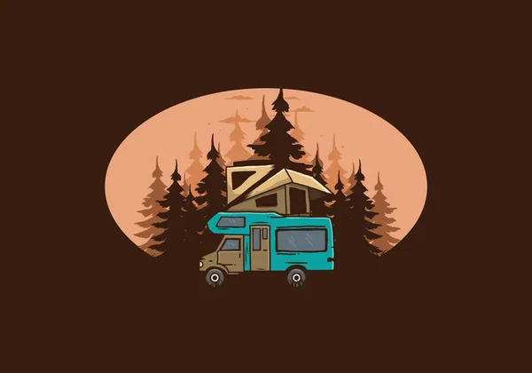 Car Roof Camping Jungle Illustration Design — Vetor de Stock