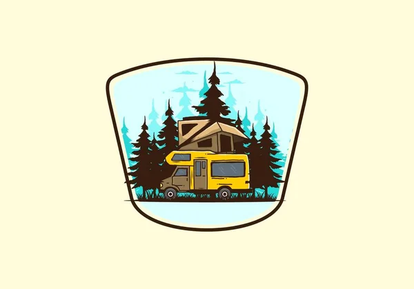 Carro Telhado Camping Selva Ilustração Design — Vetor de Stock