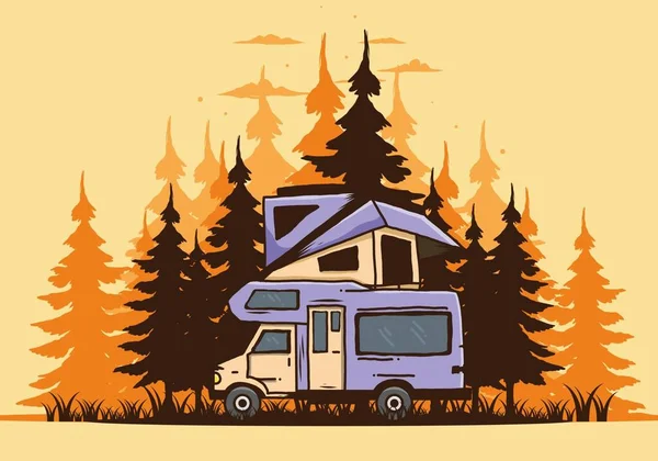 Car Roof Camping Jungle Illustration Design — Vector de stock