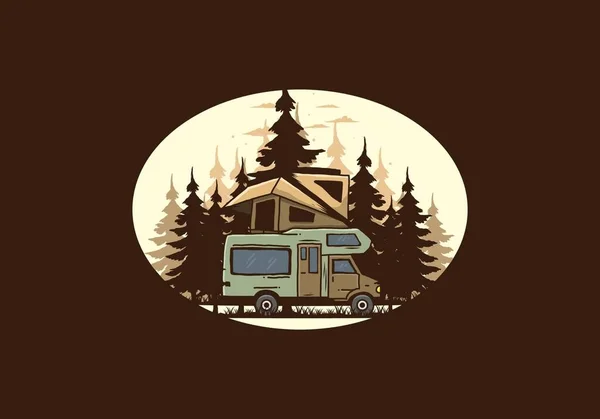 Car Roof Camping Jungle Illustration Design — Stok Vektör