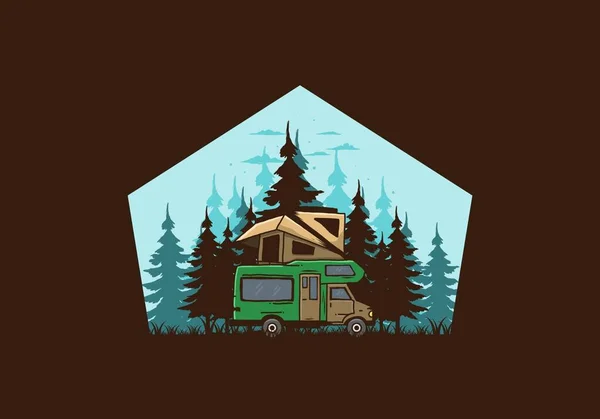 Car Roof Camping Jungle Illustration Design — Stockvektor