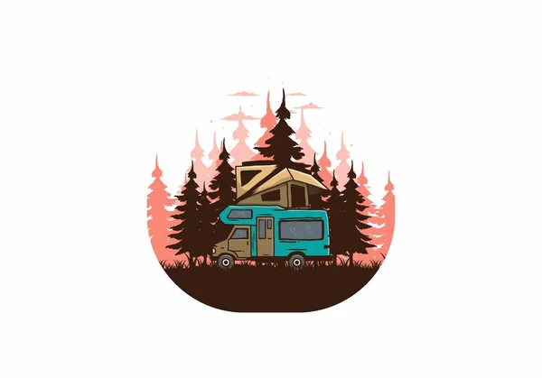 Toit Voiture Camping Dans Jungle Illustration Design — Image vectorielle
