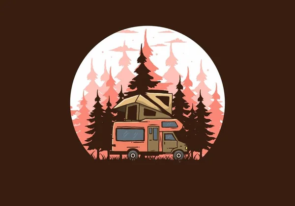 Carro Telhado Camping Selva Ilustração Design — Vetor de Stock