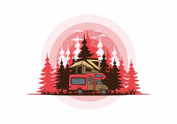Car Roof Camping Jungle Illustration Design — Stockvector