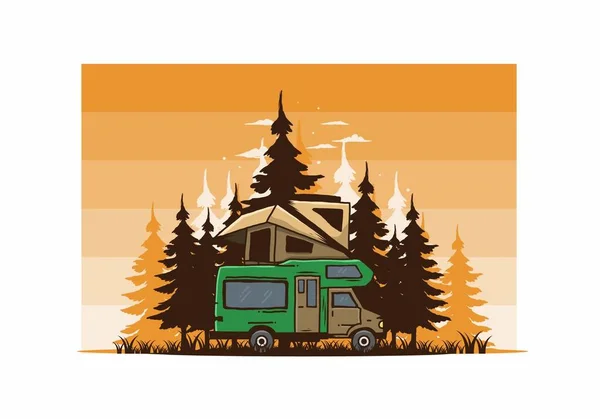 Auto Dak Camping Jungle Illustratie Ontwerp — Stockvector