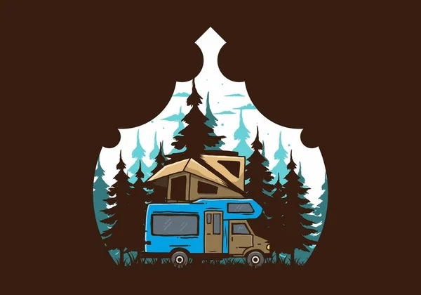 ジャングルのイラストデザインの車の屋根のキャンプ — ストックベクタ