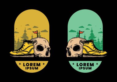 Açık hava çizmeleri ve kafatası çizimi tasarımı