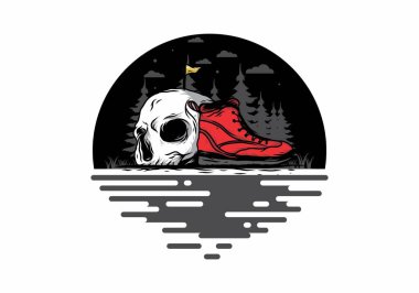 Outdoor boots and skull illustration design