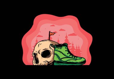 Açık hava çizmeleri ve kafatası çizimi tasarımı