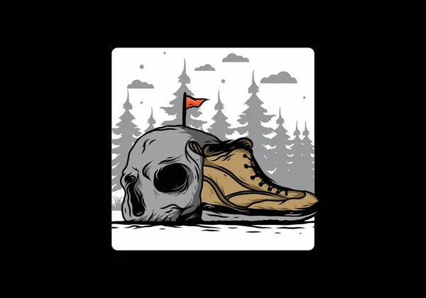 Outdoor Boots Skull Illustration Design — Image vectorielle