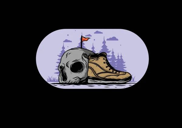 Outdoor Boots Skull Illustration Design — 스톡 벡터