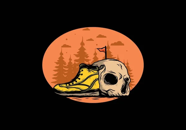 Outdoor Boots Skull Illustration Design — стоковый вектор