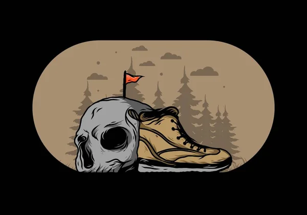 Outdoor Boots Skull Illustration Design — Archivo Imágenes Vectoriales