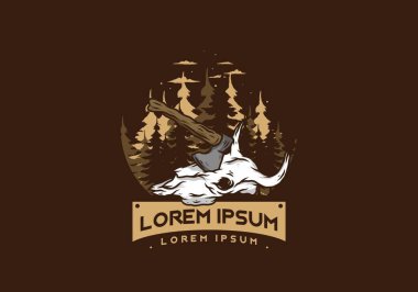 Bufalo kafatası çizimine saplanmış bir balta.